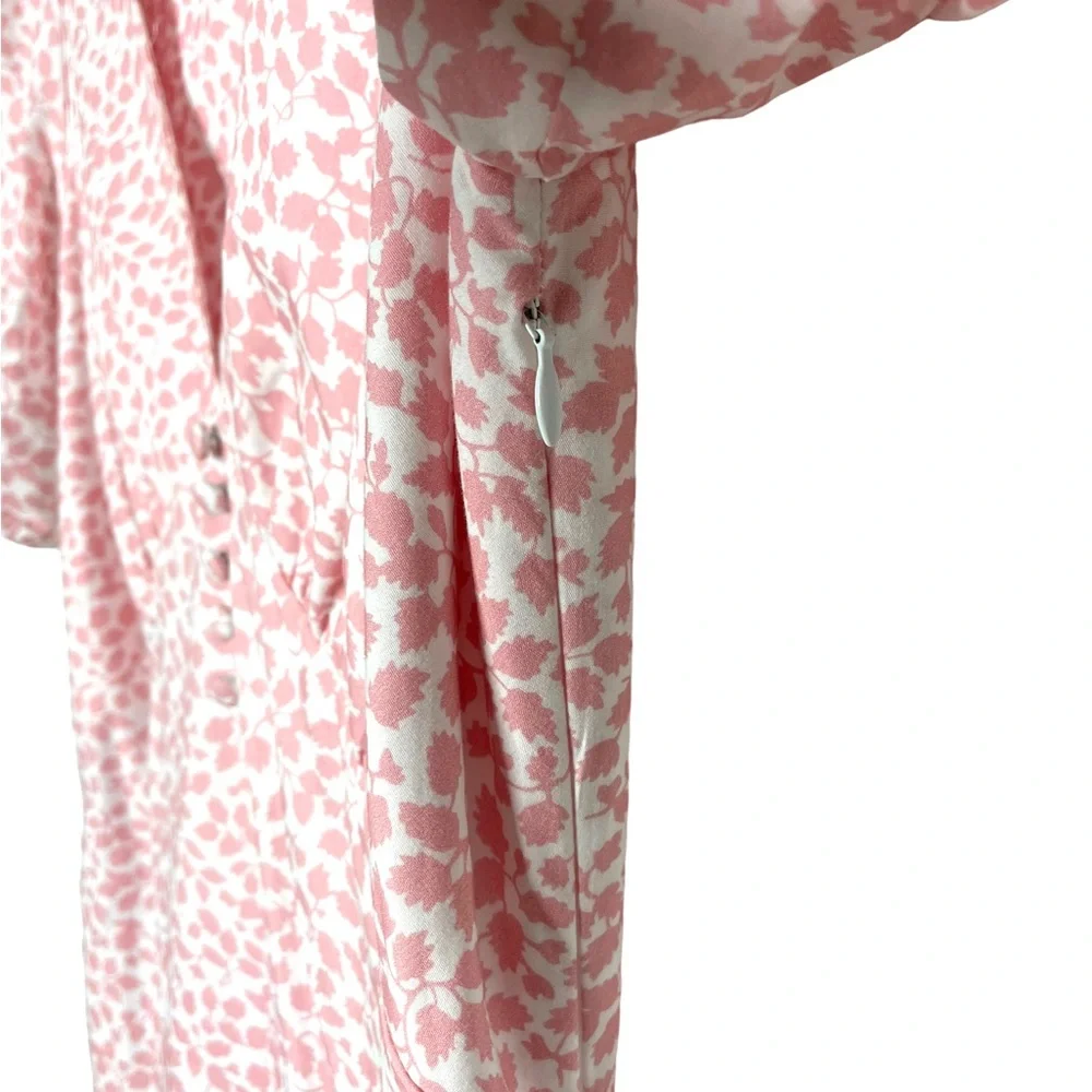 Coco Shop | Antigua Pink Floral Puff Sleeve Midi Dress Small